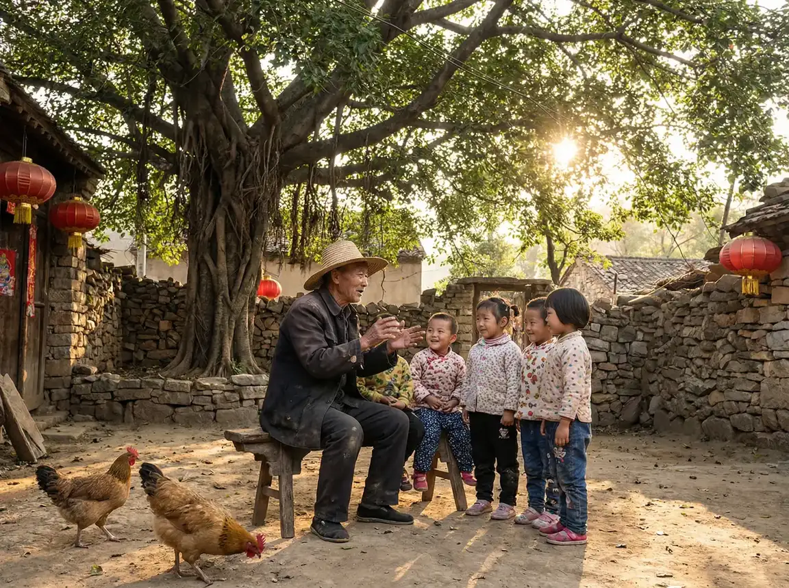 老人在大榕树下给孩子们讲故事 - 经典欧美gifXXOO动态图 乡村记忆